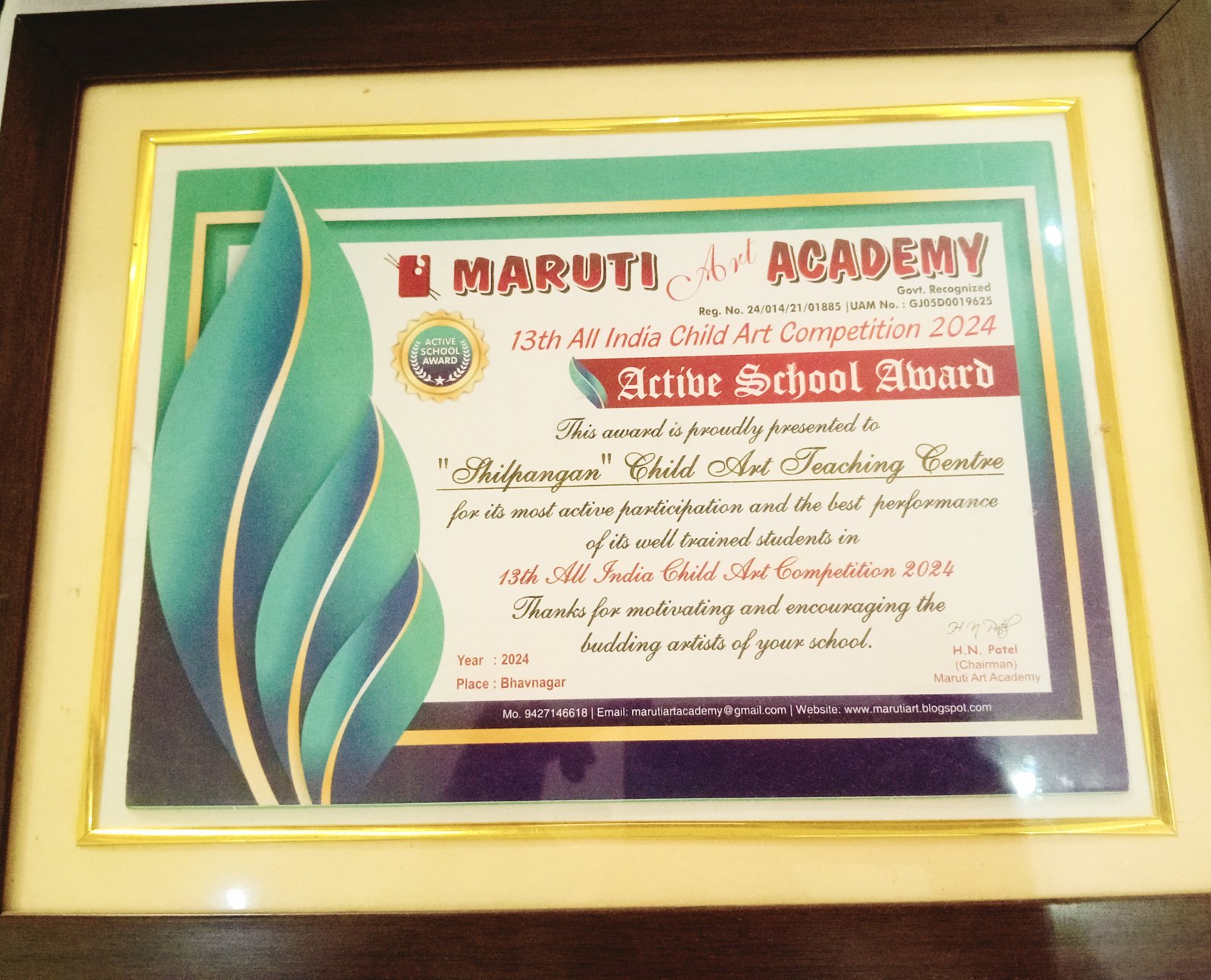 Certificate from Maruti Art Academy