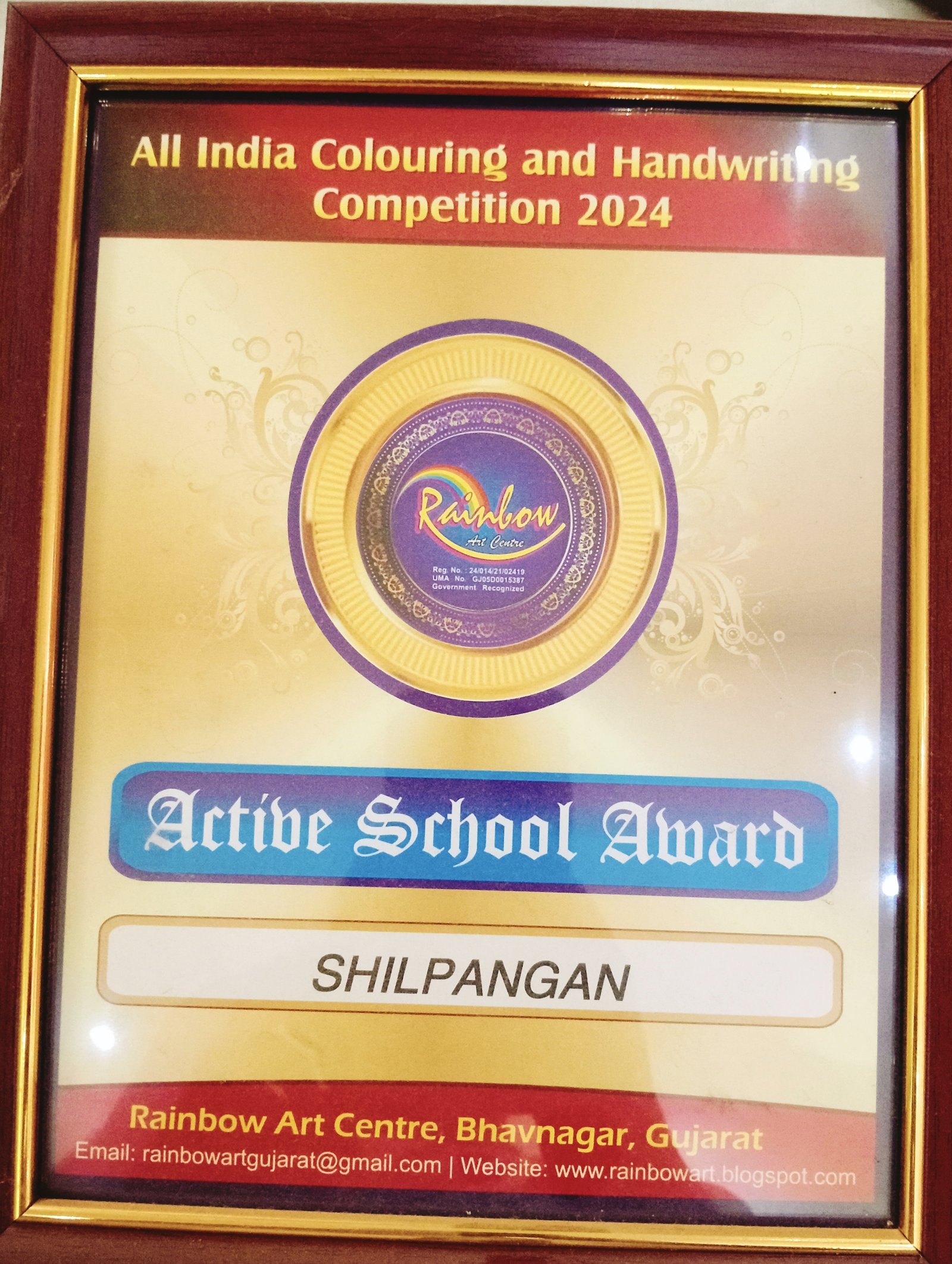 Certificate from Rainbow Art Centre